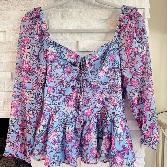 French Connection Blue and Pink Floral Blouse - Picture 1 of 4